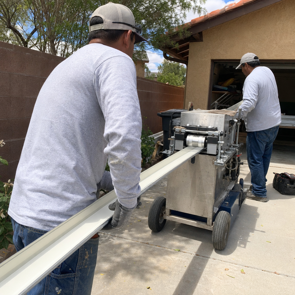 Gutter installation with a professional using a machine in Spring Valley, NV